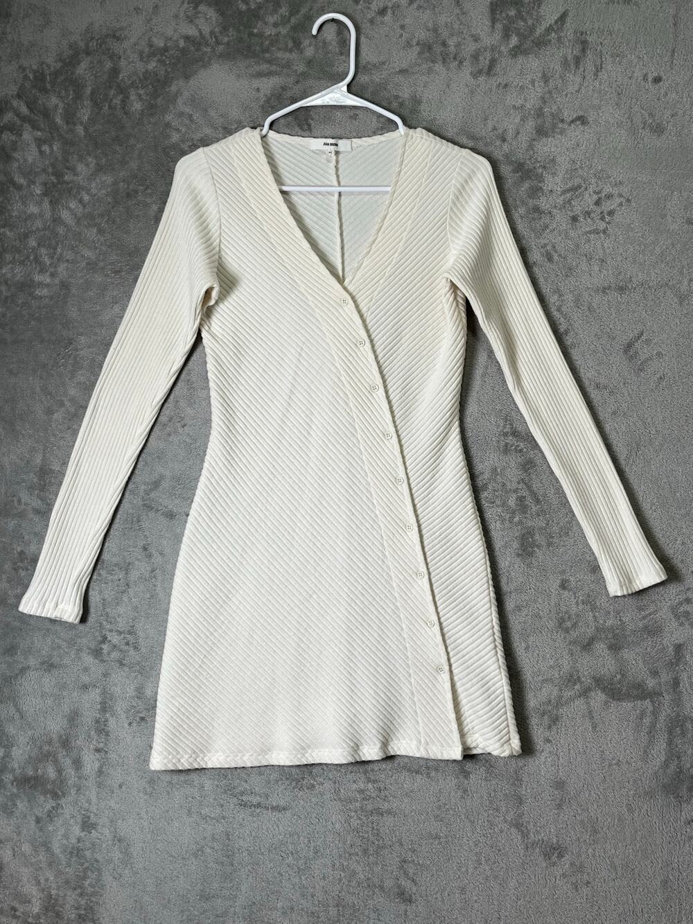 Joah Brown Ivory Ribbed Long Sleeve Mini Bodycon Dress Minimalist Clean Girl M/L